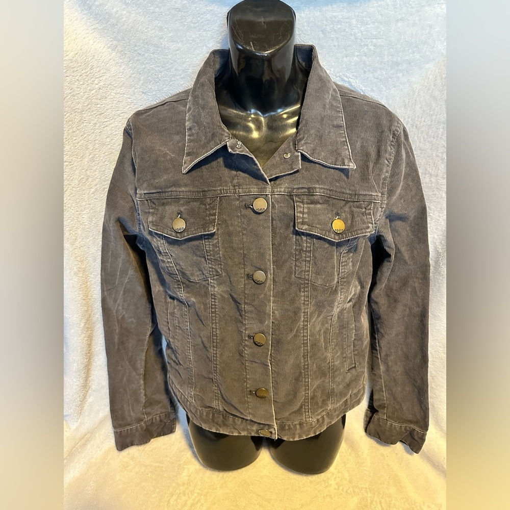 Women's Large Gap 1969 Flint Gray Corduroy Long Sleeve Button Up Jacket